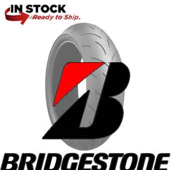 Bridgestone motorcycle tires logo and tire in stock