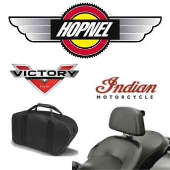 Hopnel parts for Victory and Indian motorcycles. Backrest, Saddlebag Liners, Dash Bags, Tank Bras, Dash Bags, Saddlebag Coolers.