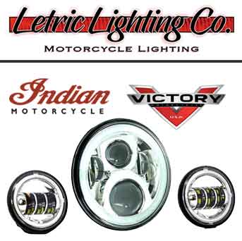 Lectric LED Victory and Indian Motorcycle Lighting. LED Headlights, Fog Lights, Turn signals, Halo lights.