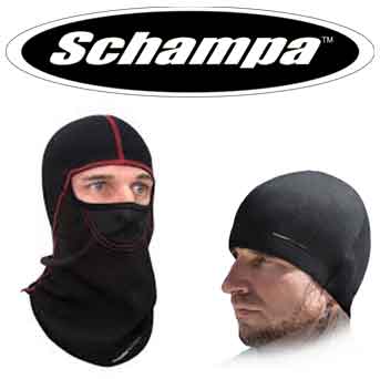 Schampa cold weather off road gear. Neck Gaitors, Balaclavas, Arm Sleeves, Stretch Caps, Headbands, Beanies.