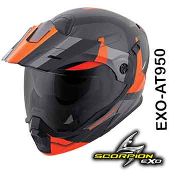 Orange and black Scorpion EXO AT950 Helmet