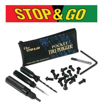 Stop & Go brand tire repair products. Tire pluggers, T-handle tire plugs, c02 tire Inflators.