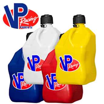 VP Racing Fuel Jugs and containers in various colors