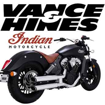 Vance & Hines Exhaust for Indian Scout, Indian Scout Bobber, Indian Chief and Indian Scout 60 motorcycles.