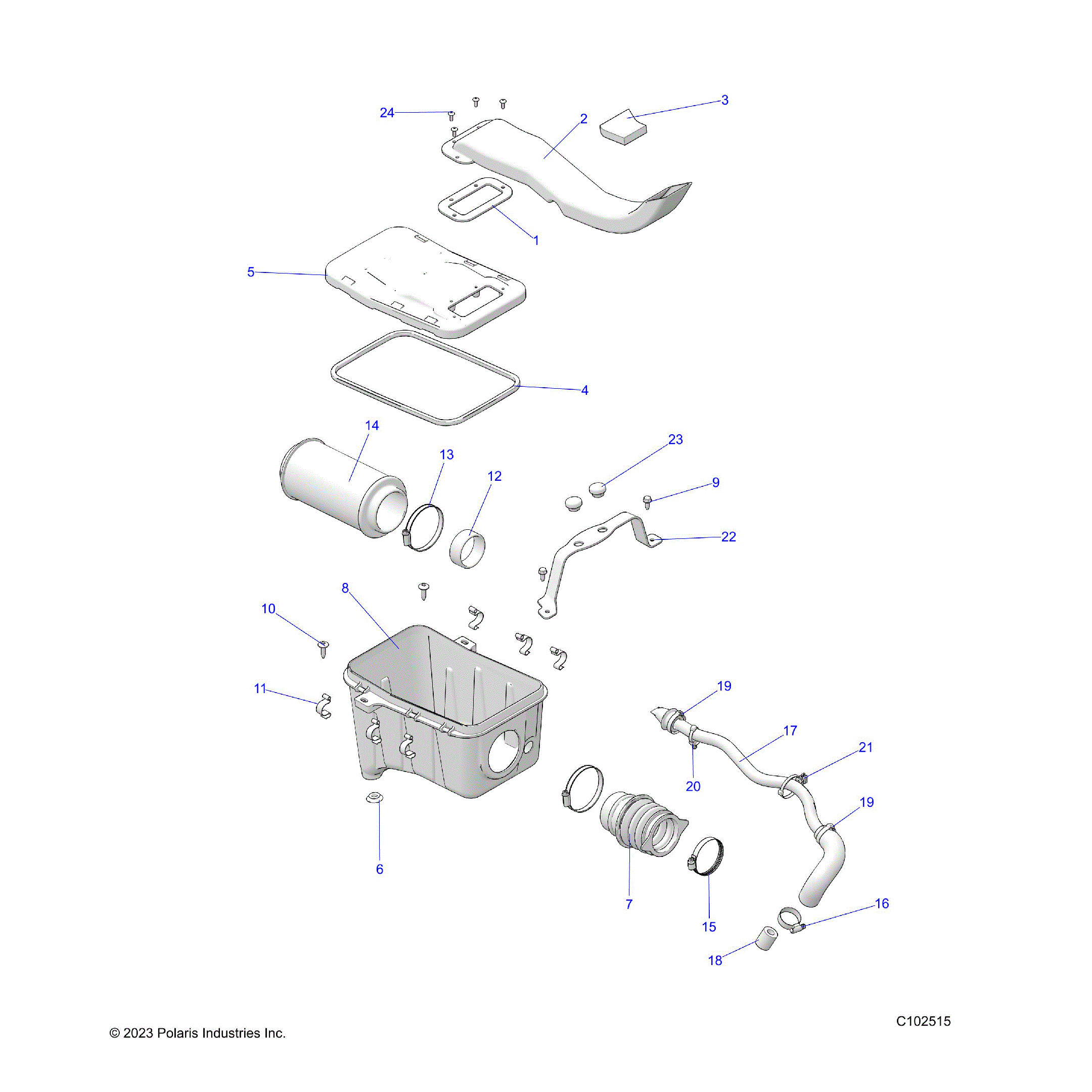 An Image of a Genuine Polaris Parts Schematic Diagram showing the schematic - ENGINE: AIR INTAKE SYSTEM - 2026 POLARIS SPORTSMAN 570 6X6 EPS 49S