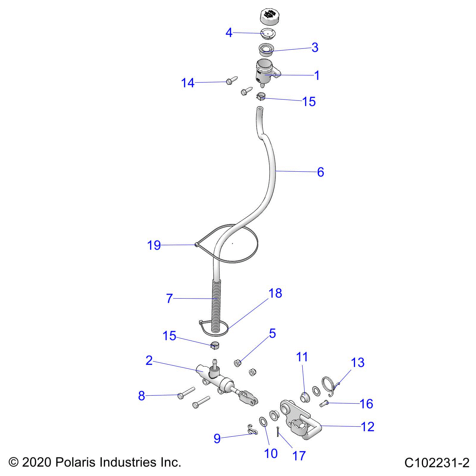 An Image of a Genuine Polaris Parts Schematic Diagram showing the schematic - BRAKES: BRAKE PEDAL and MASTER CYLINDER - 2022 POLARIS SPORTSMAN 570 6X6