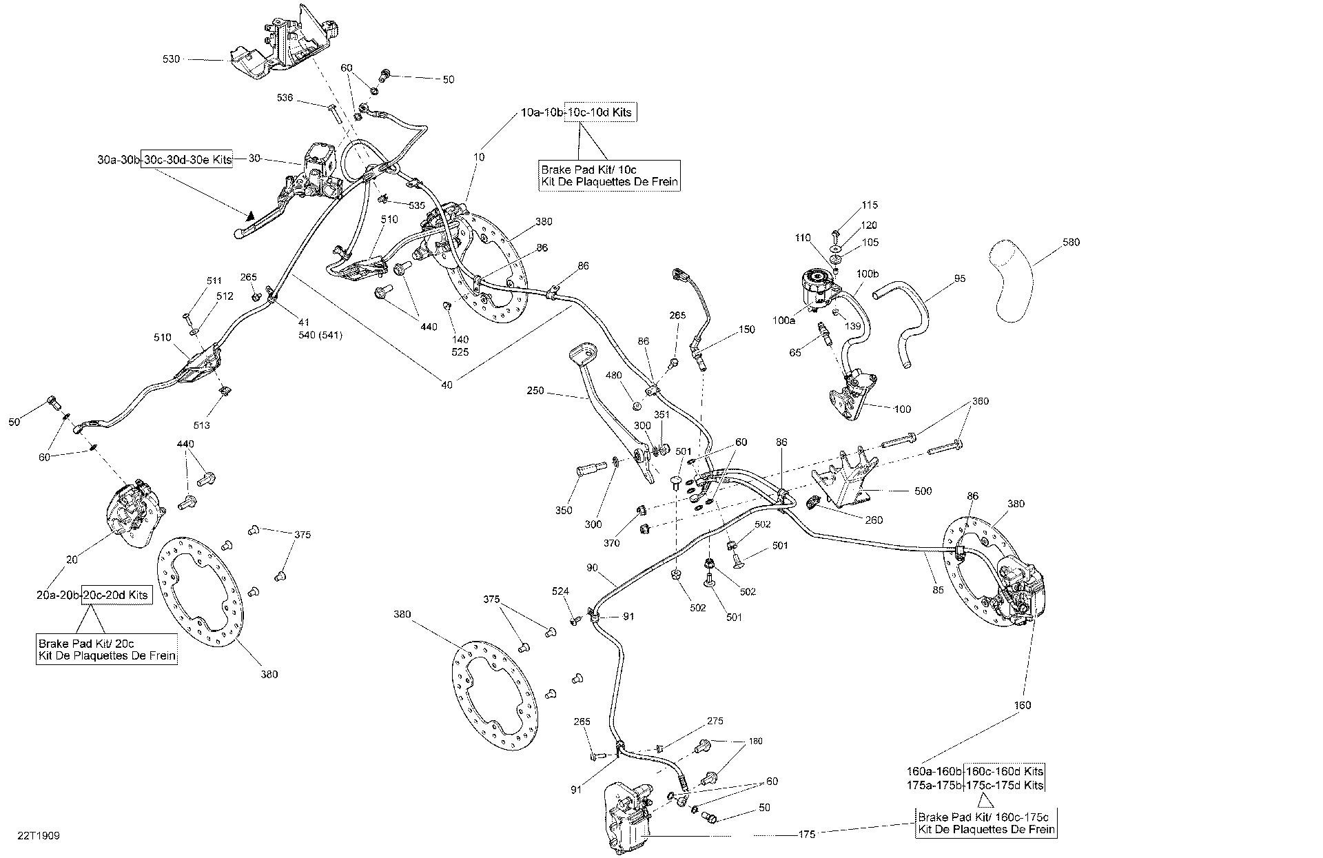 An Image of a Genuine Can-Am Parts Schematic Diagram showing the schematic - BRAKES 6X6 - 450 EFI