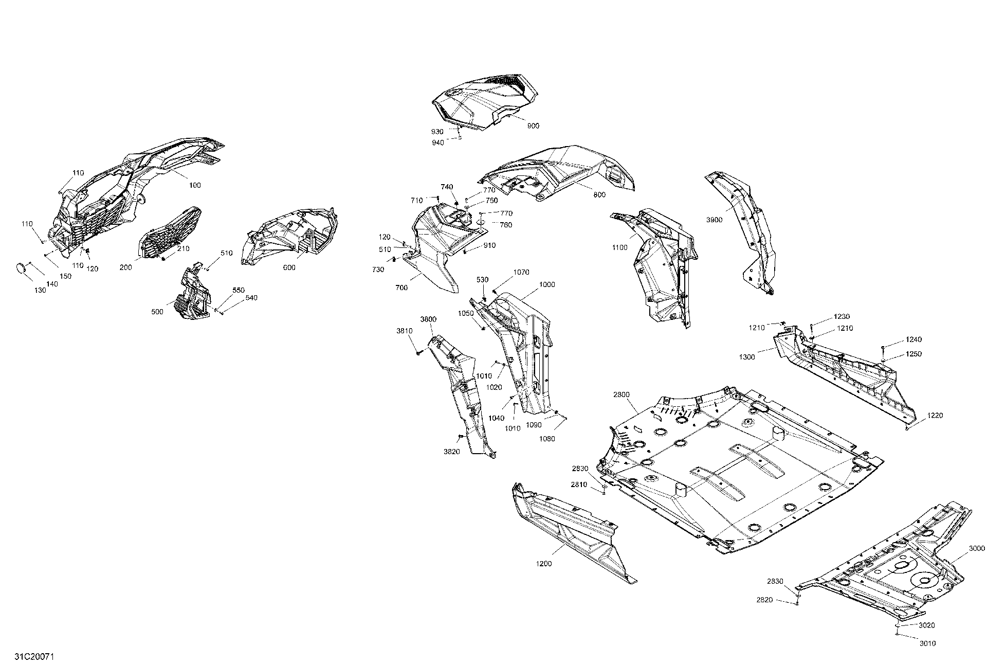 An Image of a Genuine Can-Am Parts Schematic Diagram showing the schematic - BODY - FRONT SECTION - RED