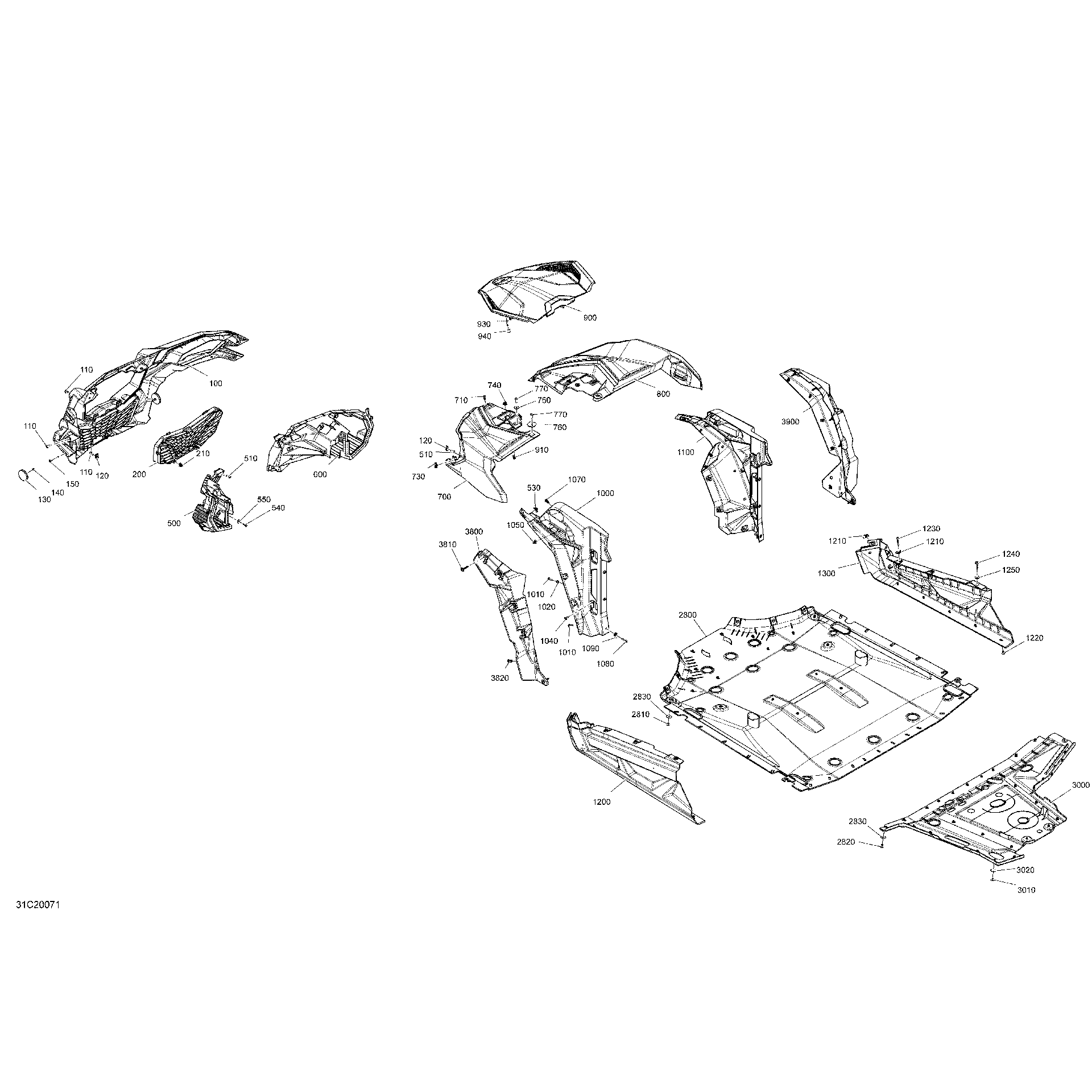 An Image of a Genuine Can-Am Parts Schematic Diagram showing the schematic - BODY - FRONT SECTION - WHITE