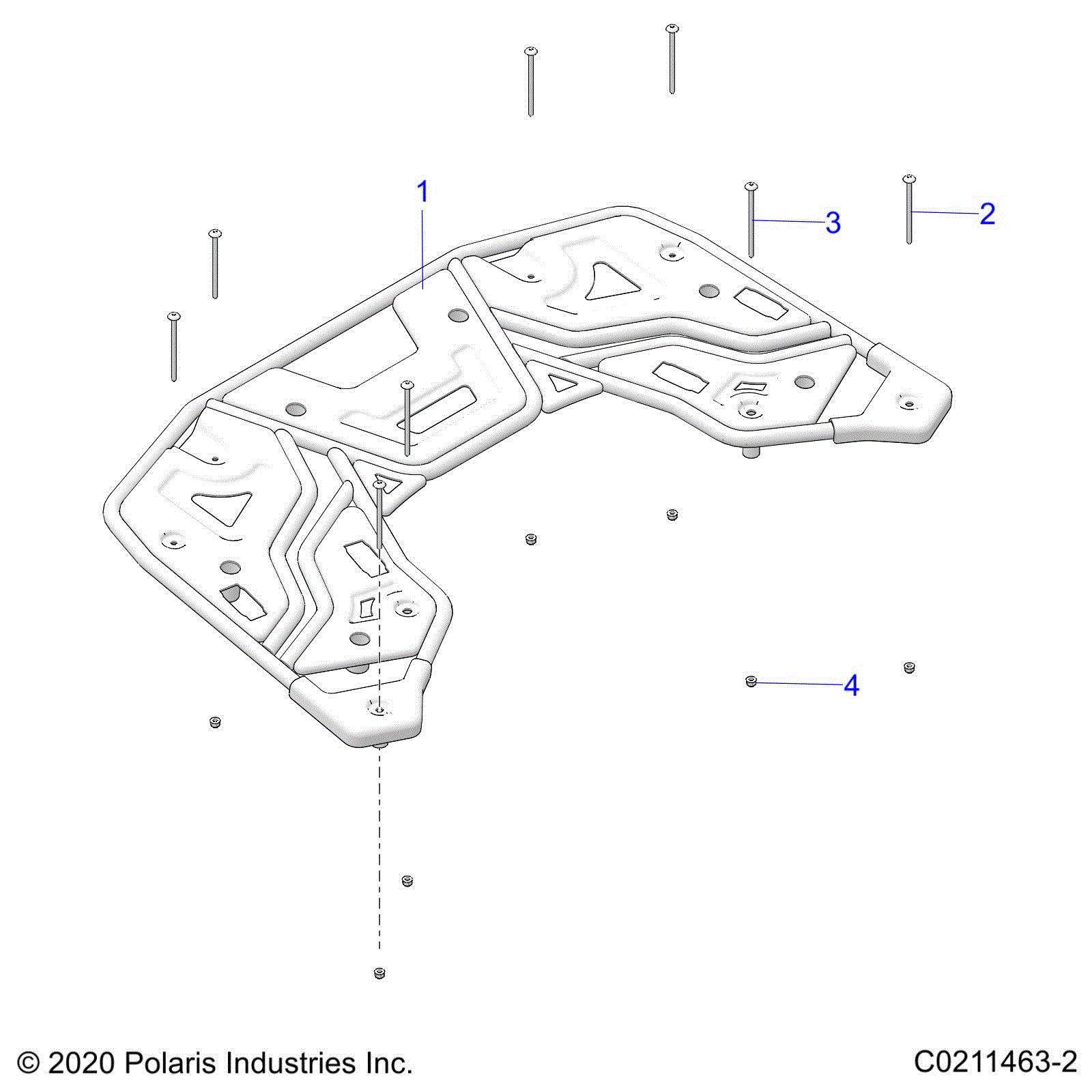 An Image of a Genuine Polaris Parts Schematic Diagram showing the schematic - BODY: REAR RACK - 2023 POLARIS SPORTSMAN 570 UTILITY LE