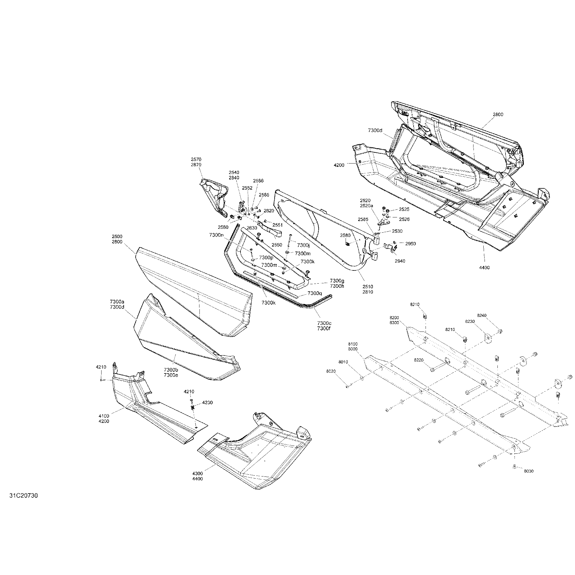 An Image of a Genuine Can-Am Parts Schematic Diagram showing the schematic - BODY - DOOR SECTION - X RC