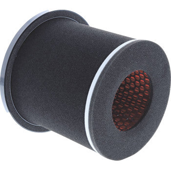 The Suzuki Replacement Air Filter by All Balls is a cylindrical black foam filter with an orange honeycomb mesh, designed as an OEM replacement—perfect for those seeking a durable upgrade over standard cellulose filters.