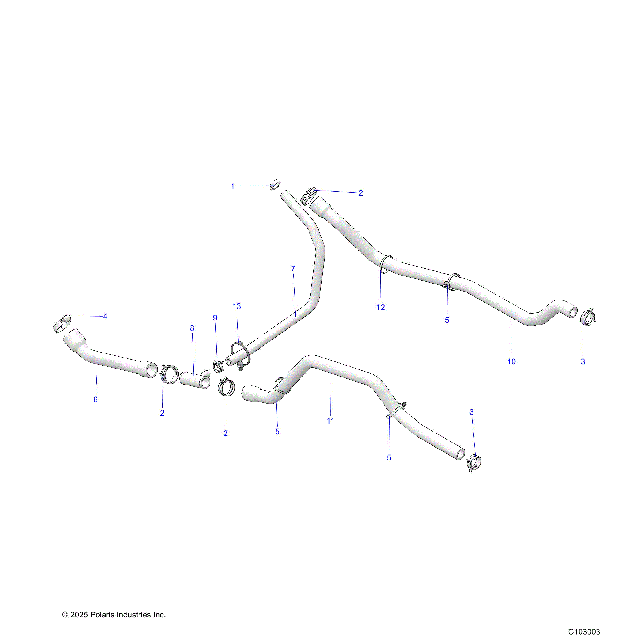 An Image of a Genuine Polaris Parts Schematic Diagram showing the schematic - ENGINE: COOLING SYSTEM HOSES - 2026 POLARIS SPORTSMAN 570 6X6 EPS 49S