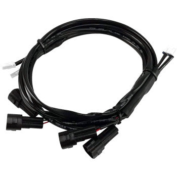 Coiled black CanSmart™ Wire Harness by Denali with multiple connectors at each end, designed for seamless integration in automotive or electronic applications, shown on a white background.