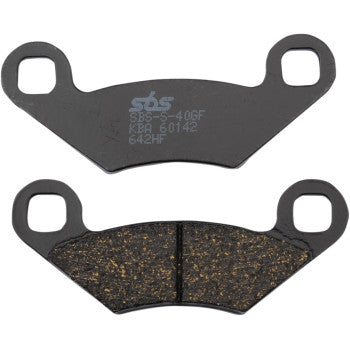 Pair of black Sportsman HF brake pads with textured friction surface and mounting holes on each end.