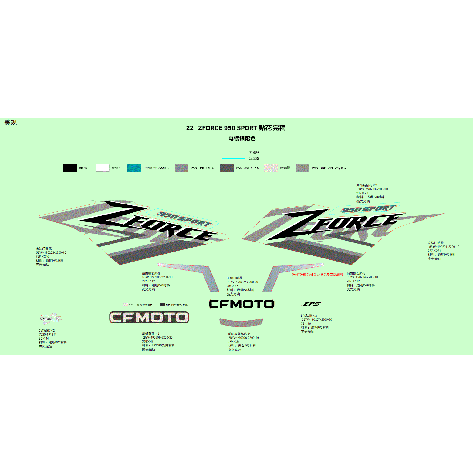 An Image of a Genuine CFMOTO Parts Schematic Diagram showing the schematic - DECAL - 2022 CFMOTO ZFORCE 950 Sport