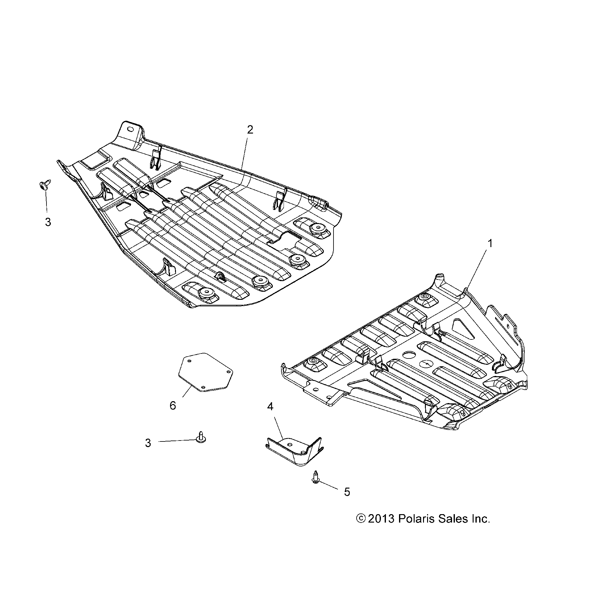 An Image of a Genuine Polaris Parts Schematic Diagram showing the schematic - BODY: SKID PLATES - 2015 POLARIS SPORTSMAN TOURING 1000