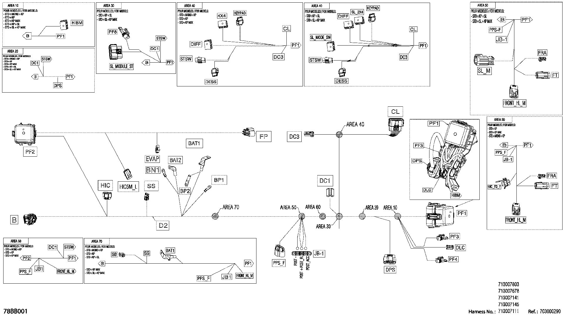 An Image of a Genuine Can-Am Parts Schematic Diagram showing the schematic - ELECTRIC - MAIN HARNESS - 710007678