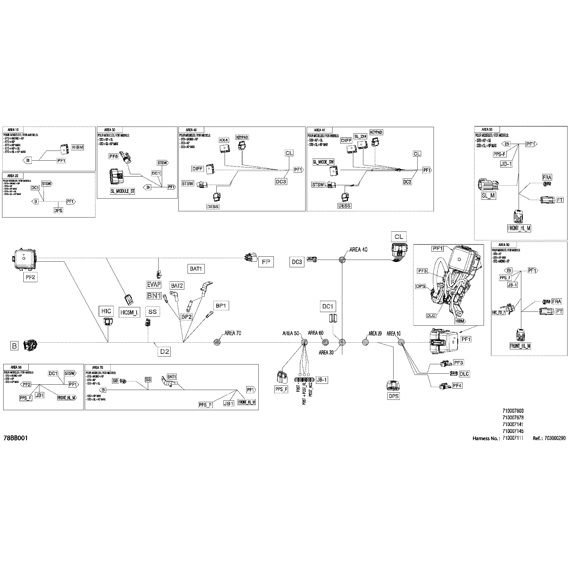 An Image of a Genuine Can-Am Parts Schematic Diagram showing the schematic - ELECTRIC - MAIN HARNESS - 710007678