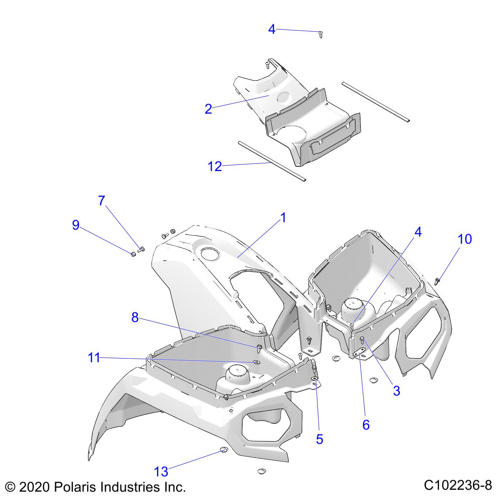 An Image of a Genuine Polaris Parts Schematic Diagram showing the schematic - BODY: FRONT CAB - 2024 POLARIS SPORTSMAN TOURING 570 EPS