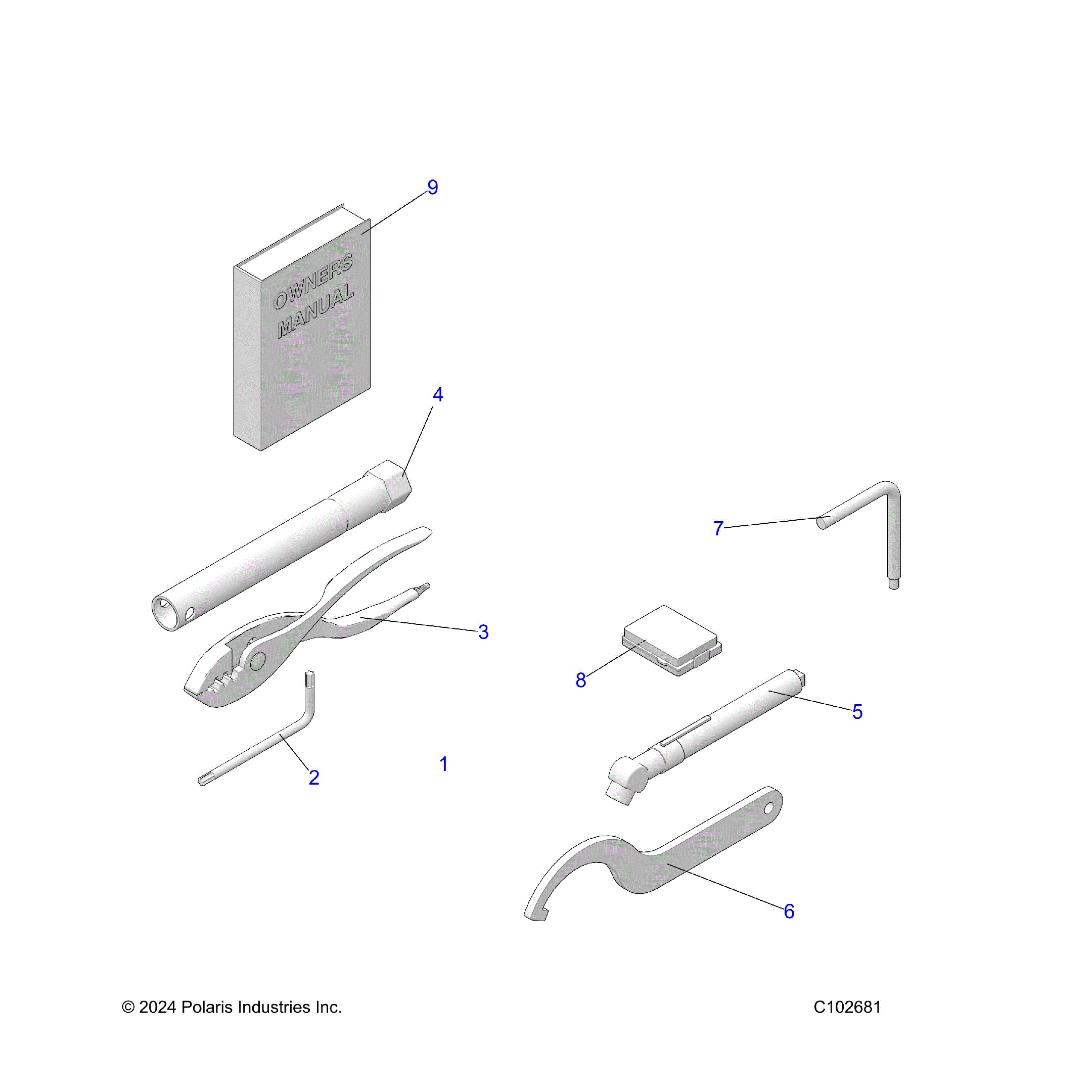 An Image of a Genuine Polaris Parts Schematic Diagram showing the schematic - REFERENCE: TOOL KIT AND OWNERS MANUAL - 2026 POLARIS SPORTSMAN TOURING 570