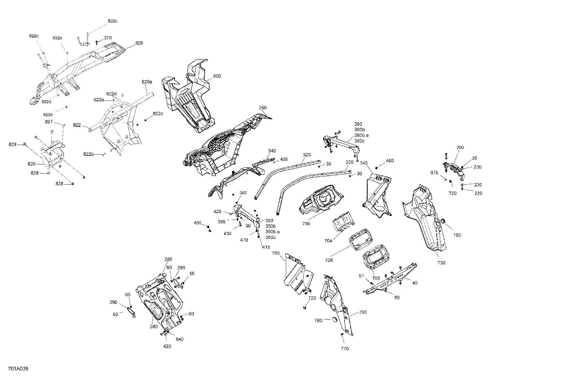 An Image of a Genuine Can-Am Parts Schematic Diagram showing the schematic - BODY - FRONT SECTION