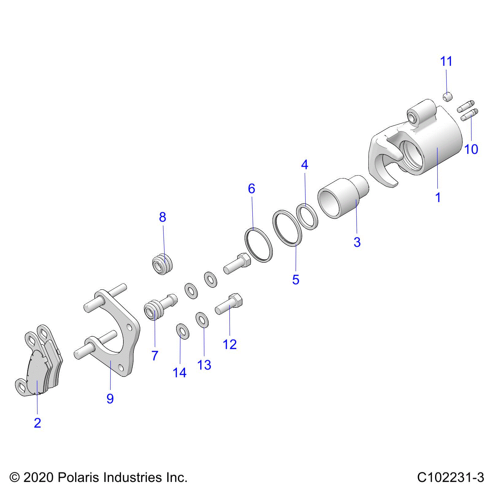 An Image of a Genuine Polaris Parts Schematic Diagram showing the schematic - BRAKES: REAR CALIPERS - 2021 POLARIS SPORTSMAN 570 X2