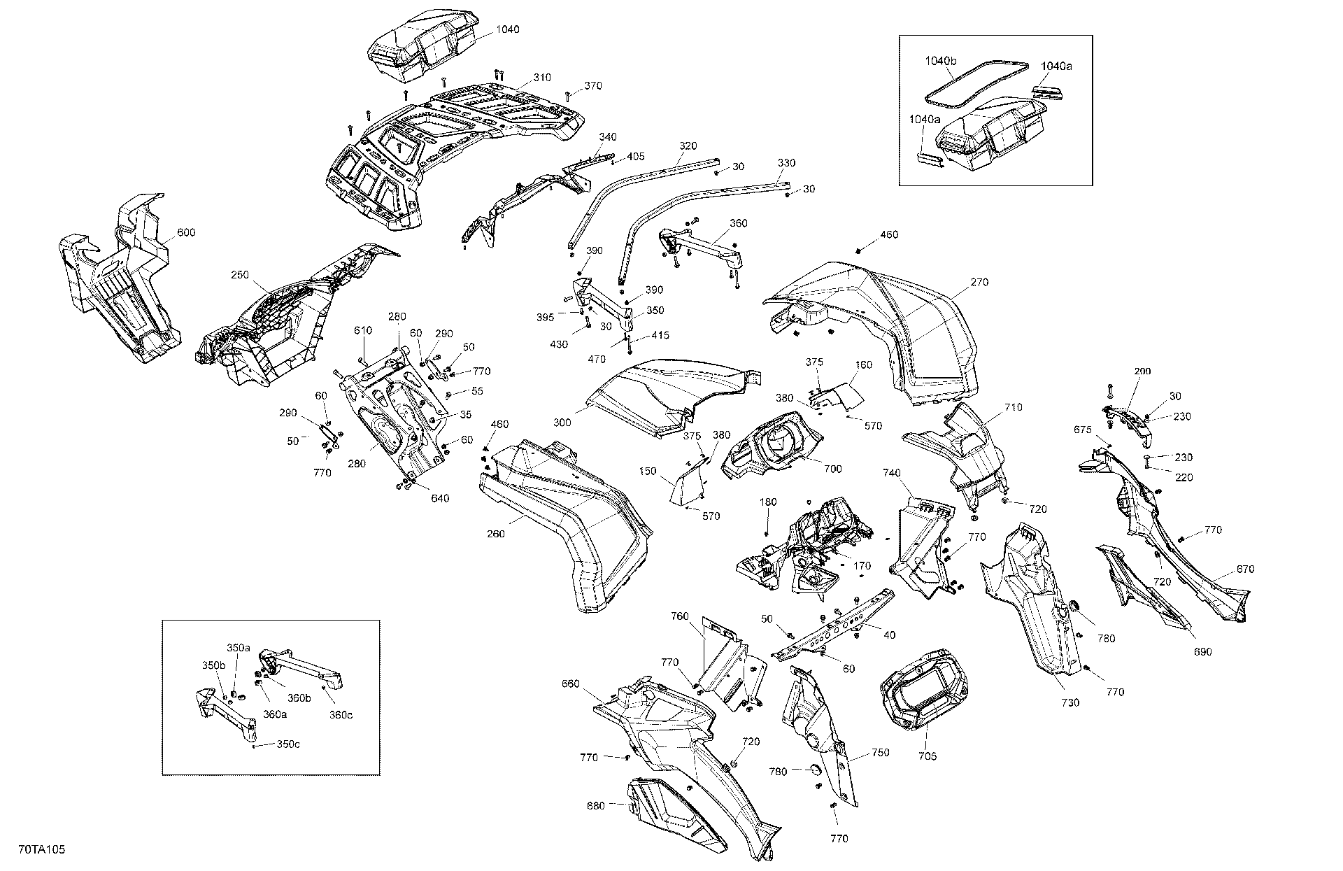 An Image of a Genuine Can-Am Parts Schematic Diagram showing the schematic - BODY - FRONT SECTION