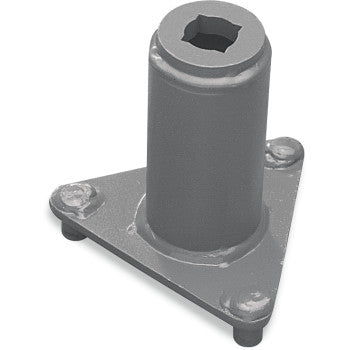 The Polaris Spider Tool by Epi is a gray metal component with a cylindrical shaft and hexagonal top, mounted on a triangular base with three rounded corners and bolts, similar to an Arctic Cat primary clutch.