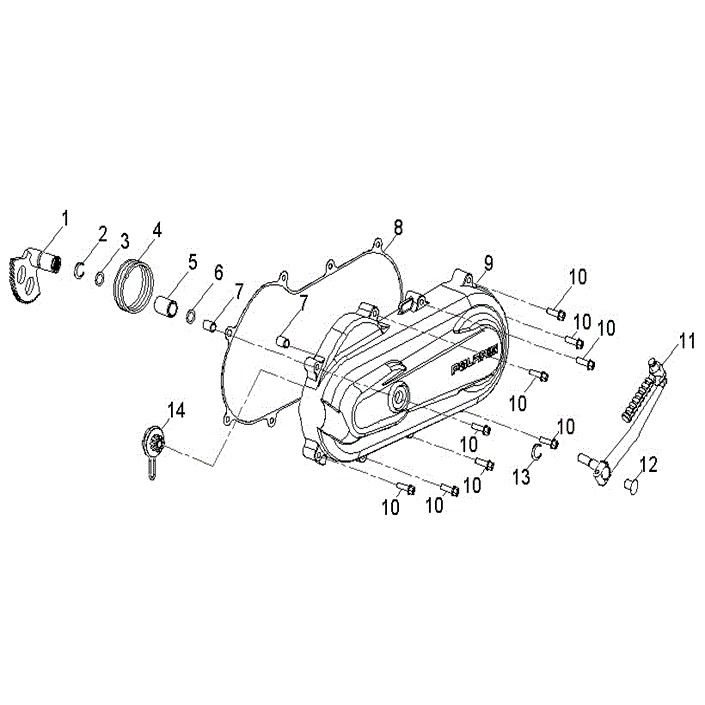 An Image of a Genuine Polaris Parts Schematic Diagram showing the schematic - ENGINE: CLUTCH COVER and KICK START - 2019 POLARIS OUTLAW 50