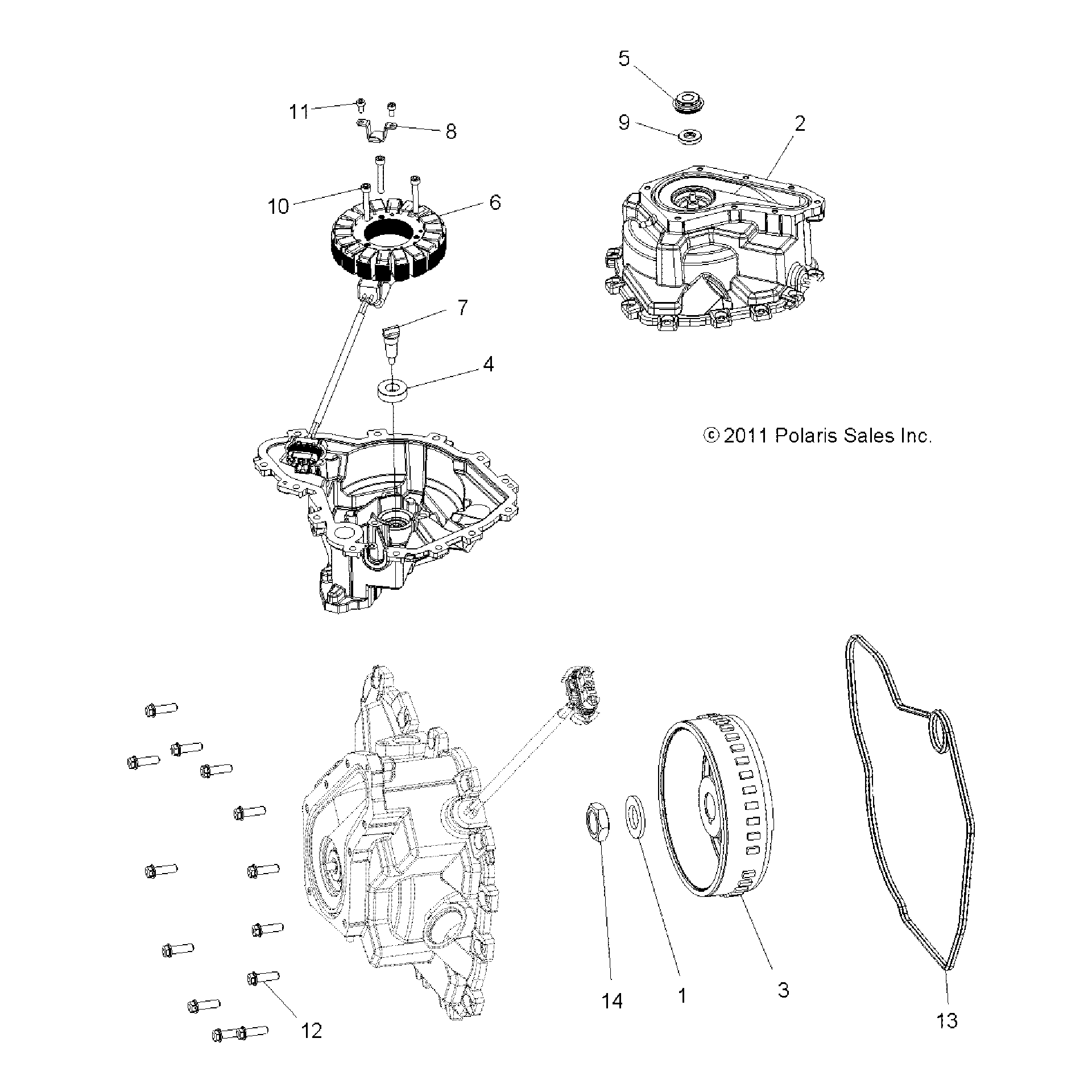 An Image of a Genuine Polaris Parts Schematic Diagram showing the schematic - ENGINE: STATOR COVER and FLYWHEEL - 2018 POLARIS ACE 500 SOHC