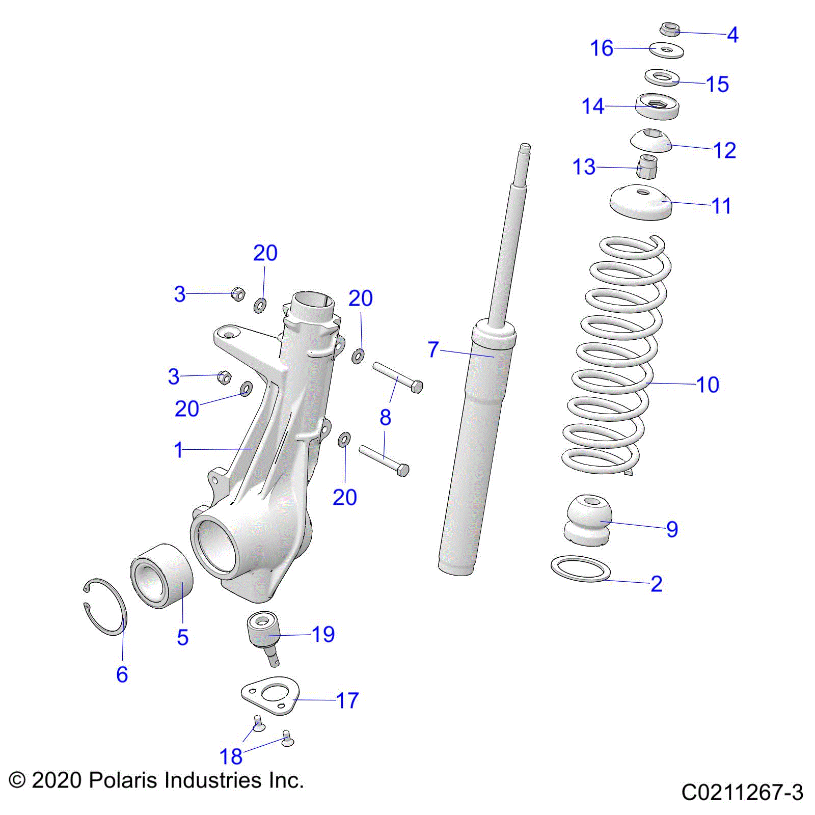 An Image of a Genuine Polaris Parts Schematic Diagram showing the schematic - SUSPENSION: FRONT STRUT - 2026 POLARIS SPORTSMAN 450 EPS 50S