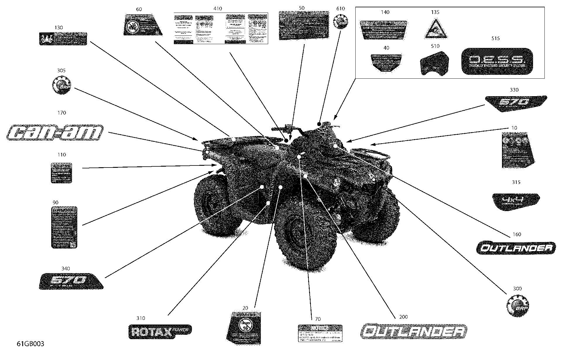 An Image of a Genuine Can-Am Parts Schematic Diagram showing the schematic - BODY - DECALS