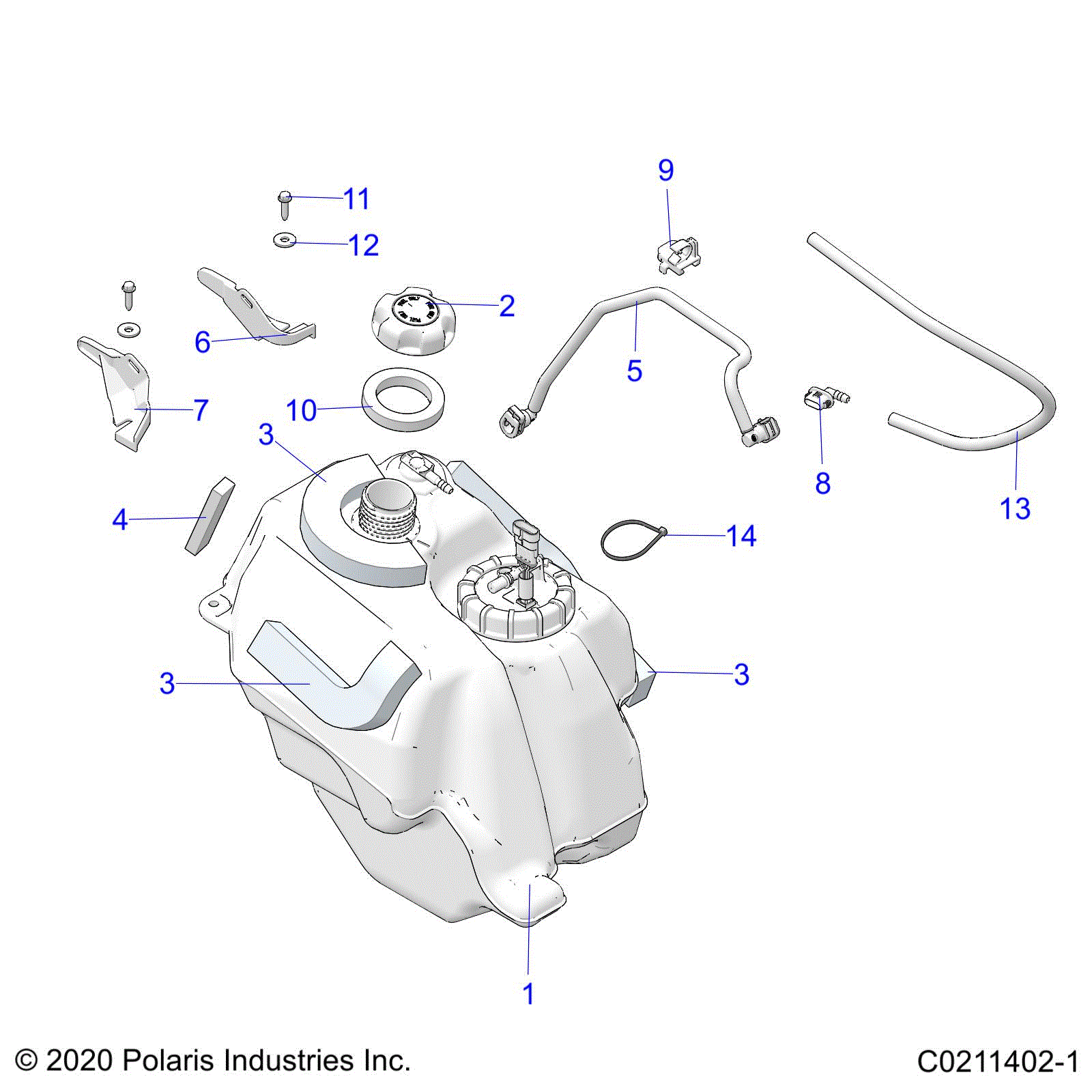 An Image of a Genuine Polaris Parts Schematic Diagram showing the schematic - FUEL SYSTEM: FUEL TANK ASM. - 2025 POLARIS SPORTSMAN 570