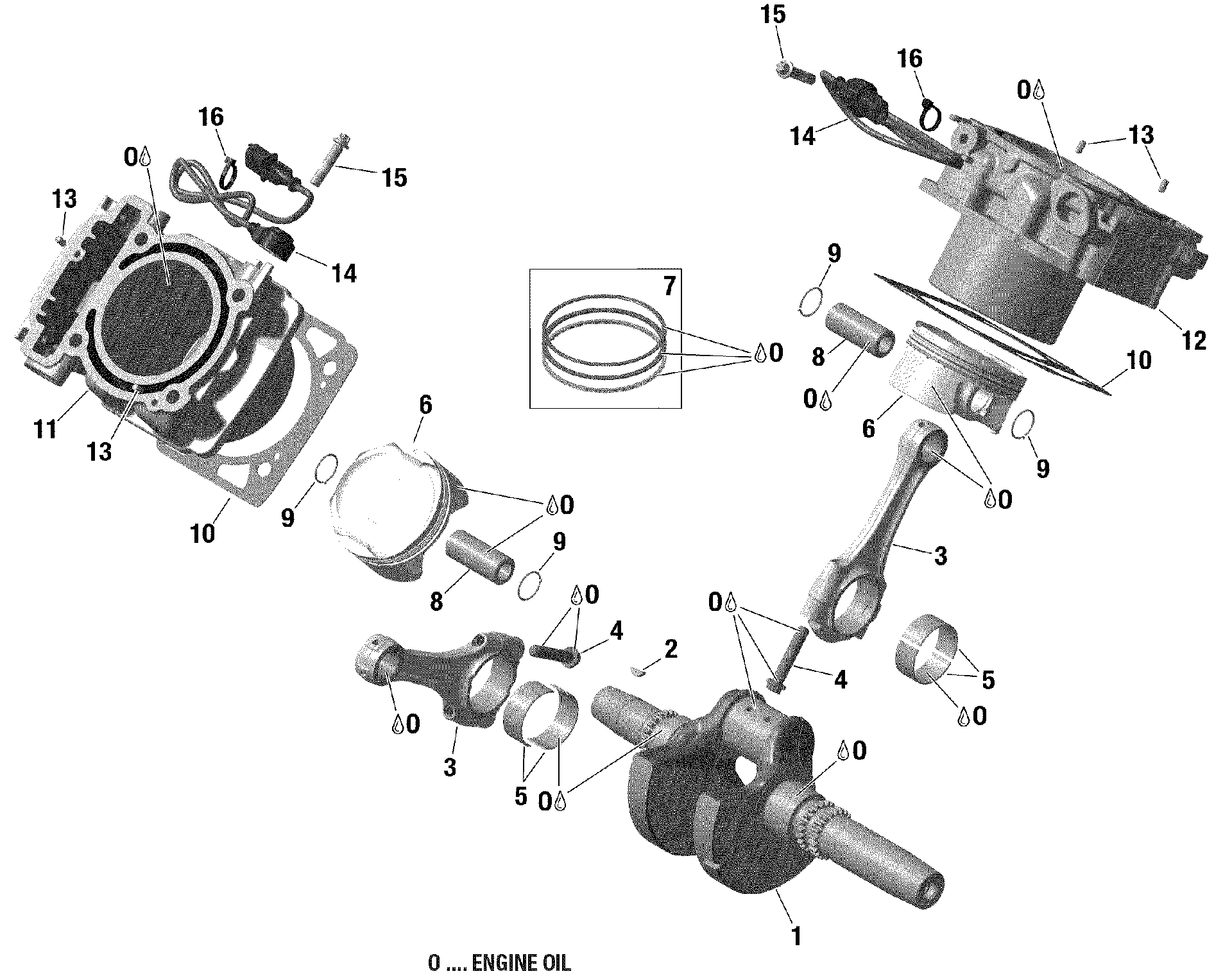An Image of a Genuine Can-Am Parts Schematic Diagram showing the schematic - CRANKSHAFT PISTON AND CYLINDER