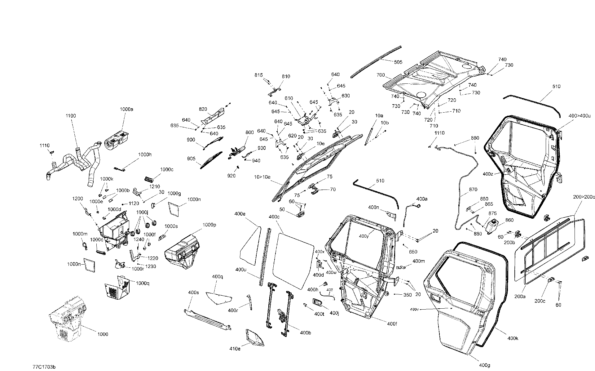 An Image of a Genuine Can-Am Parts Schematic Diagram showing the schematic - CABIN ENCLOSURE - HEATING SYSTEM