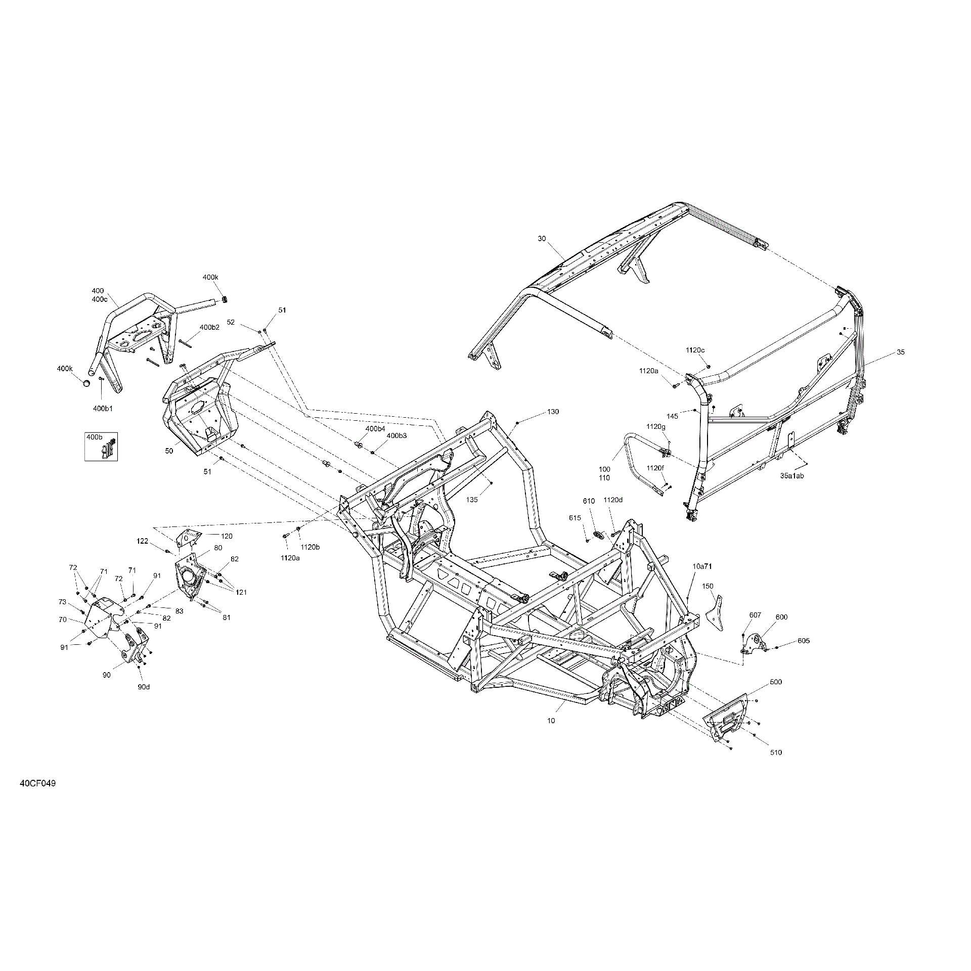 An Image of a Genuine Can-Am Parts Schematic Diagram showing the schematic - FRAME - SYSTEM