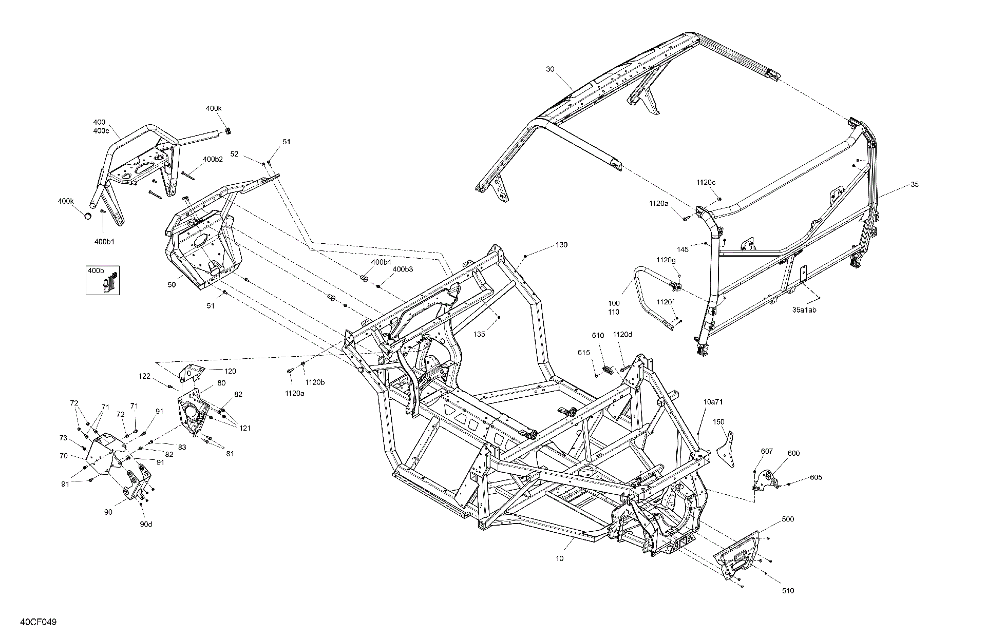 An Image of a Genuine Can-Am Parts Schematic Diagram showing the schematic - FRAME - SYSTEM