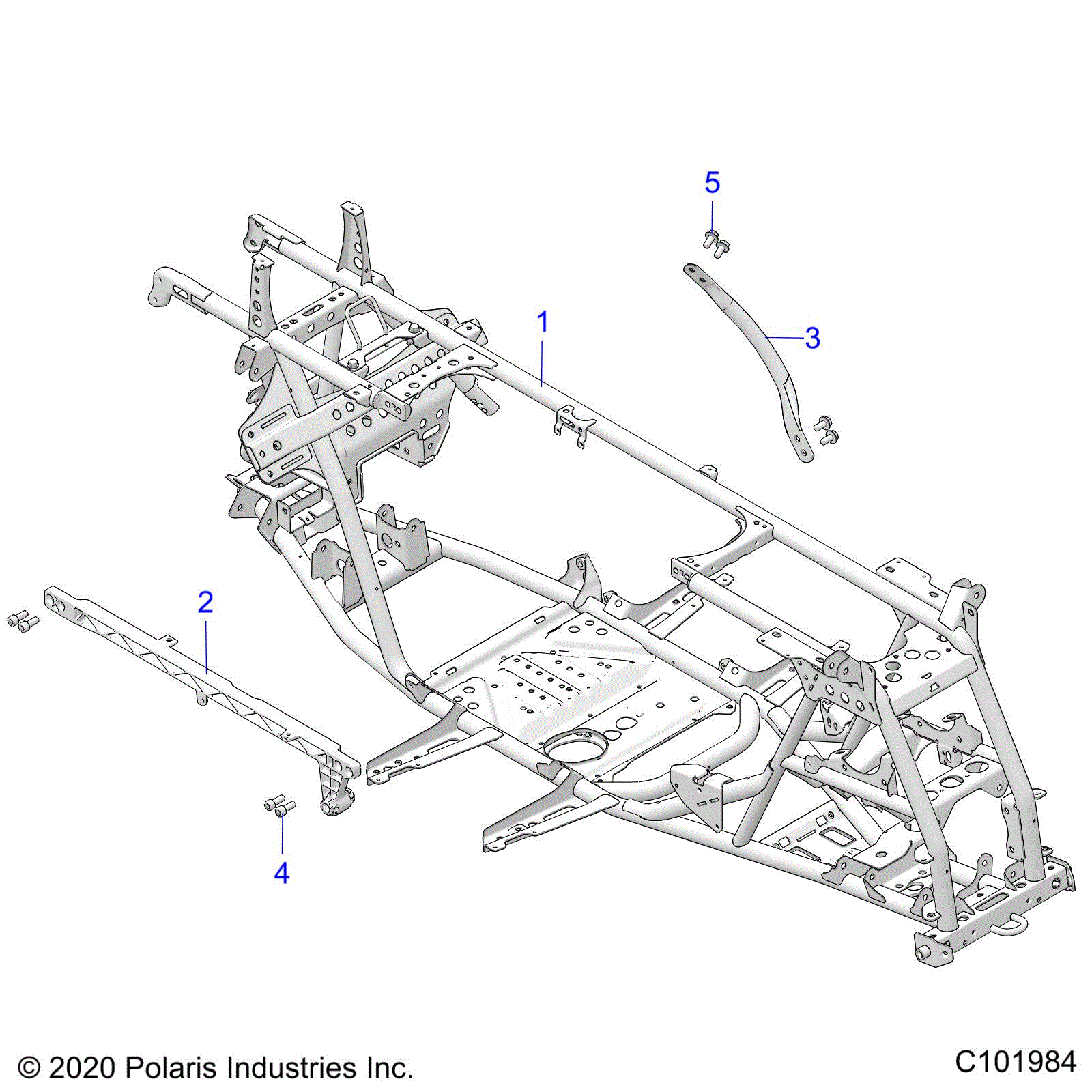 An Image of a Genuine Polaris Parts Schematic Diagram showing the schematic - CHASSIS: MAIN FRAME - 2024 POLARIS SPORTSMAN 850 48" ULTIMATE TRAIL