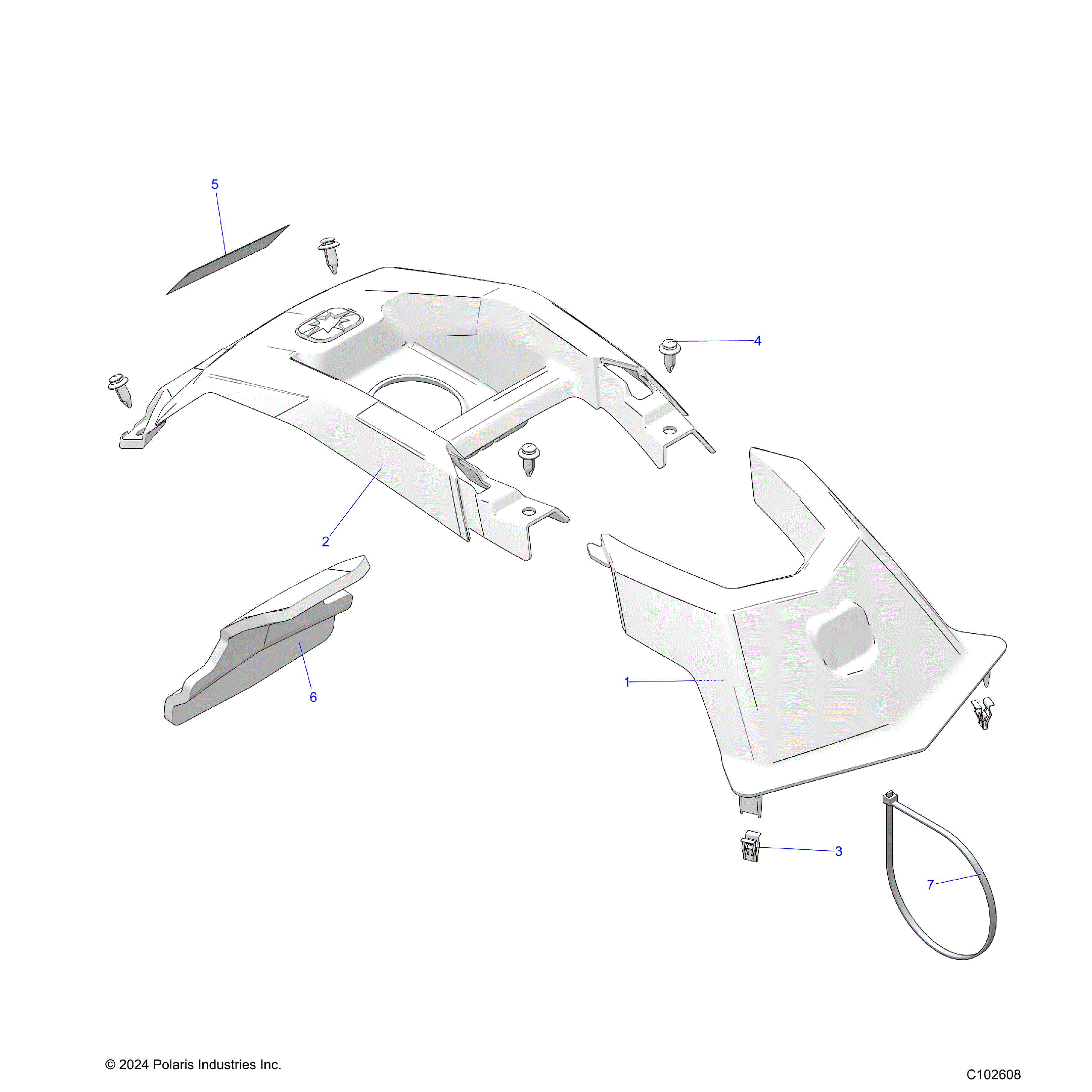 An Image of a Genuine Polaris Parts Schematic Diagram showing the schematic - BODY: FRONT COVER - 2026 POLARIS SPORTSMAN 570 EPS TRAIL