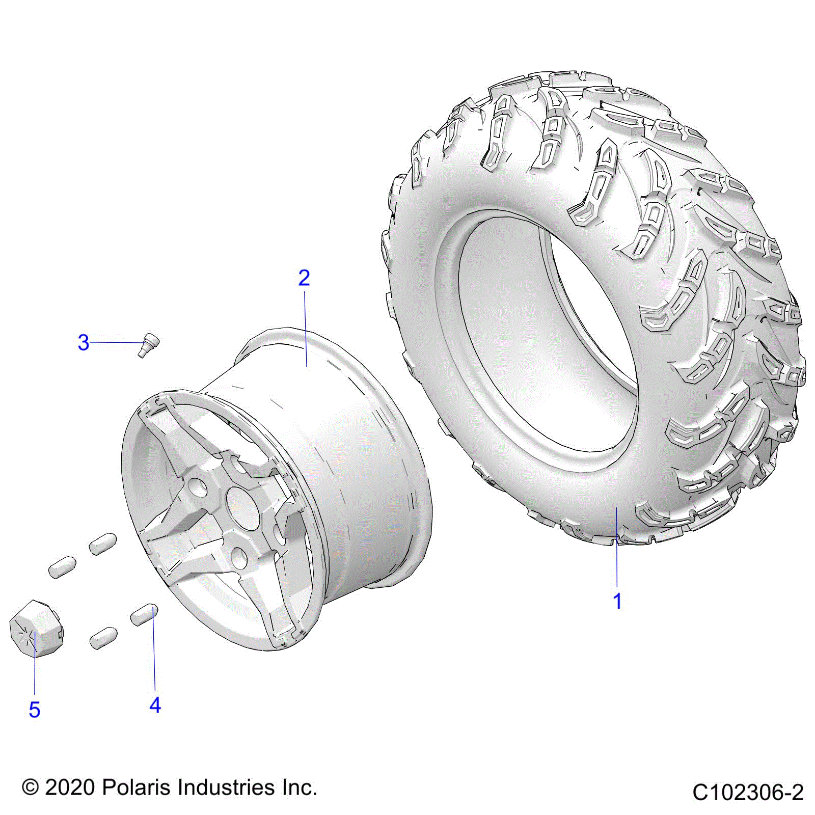 An Image of a Genuine Polaris Parts Schematic Diagram showing the schematic - WHEELS: REAR TIRE - 2023 POLARIS SPORTSMAN TOURING 570