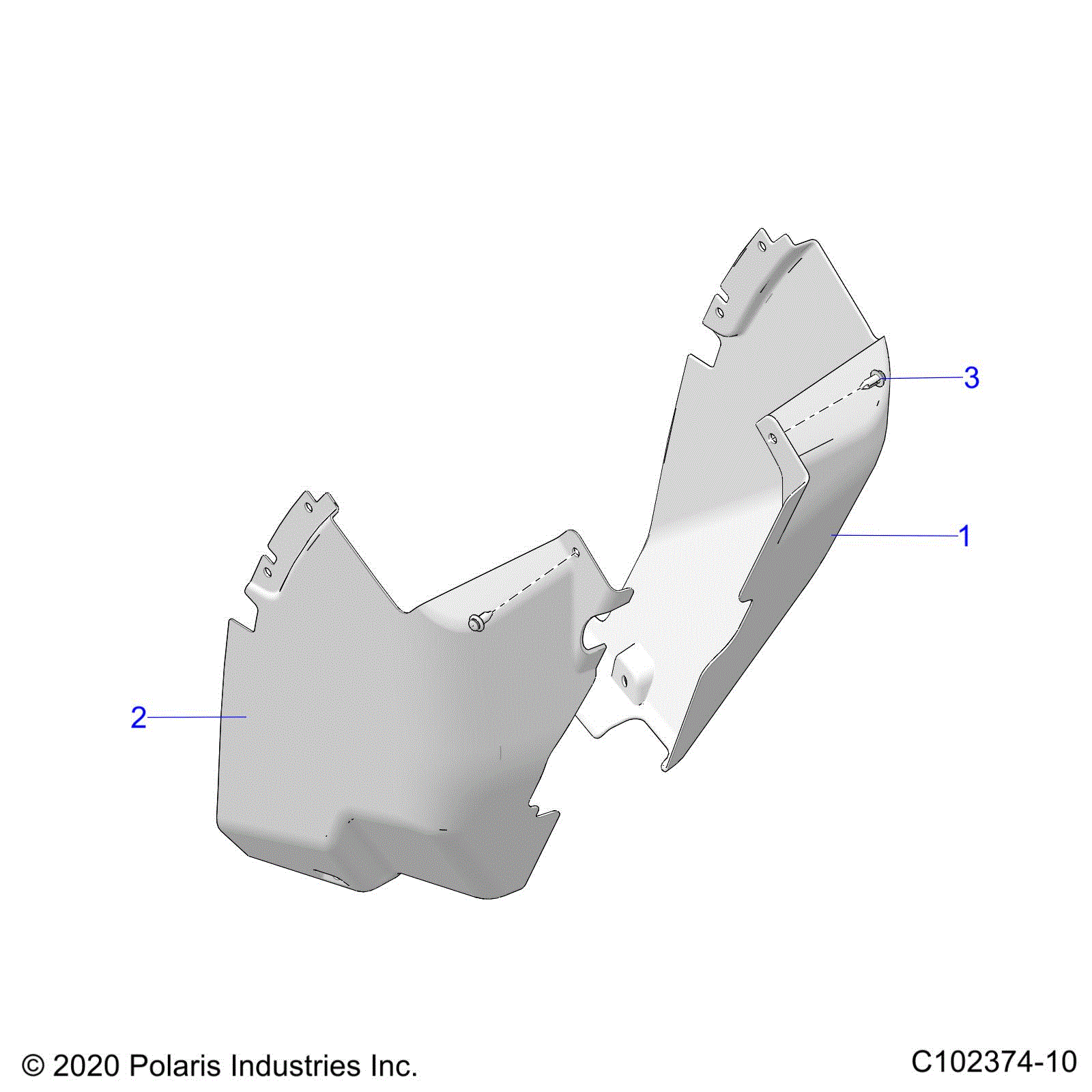 An Image of a Genuine Polaris Parts Schematic Diagram showing the schematic - BODY: FRONT MUD GUARDS - 2026 POLARIS SCRAMBLER 850 48"