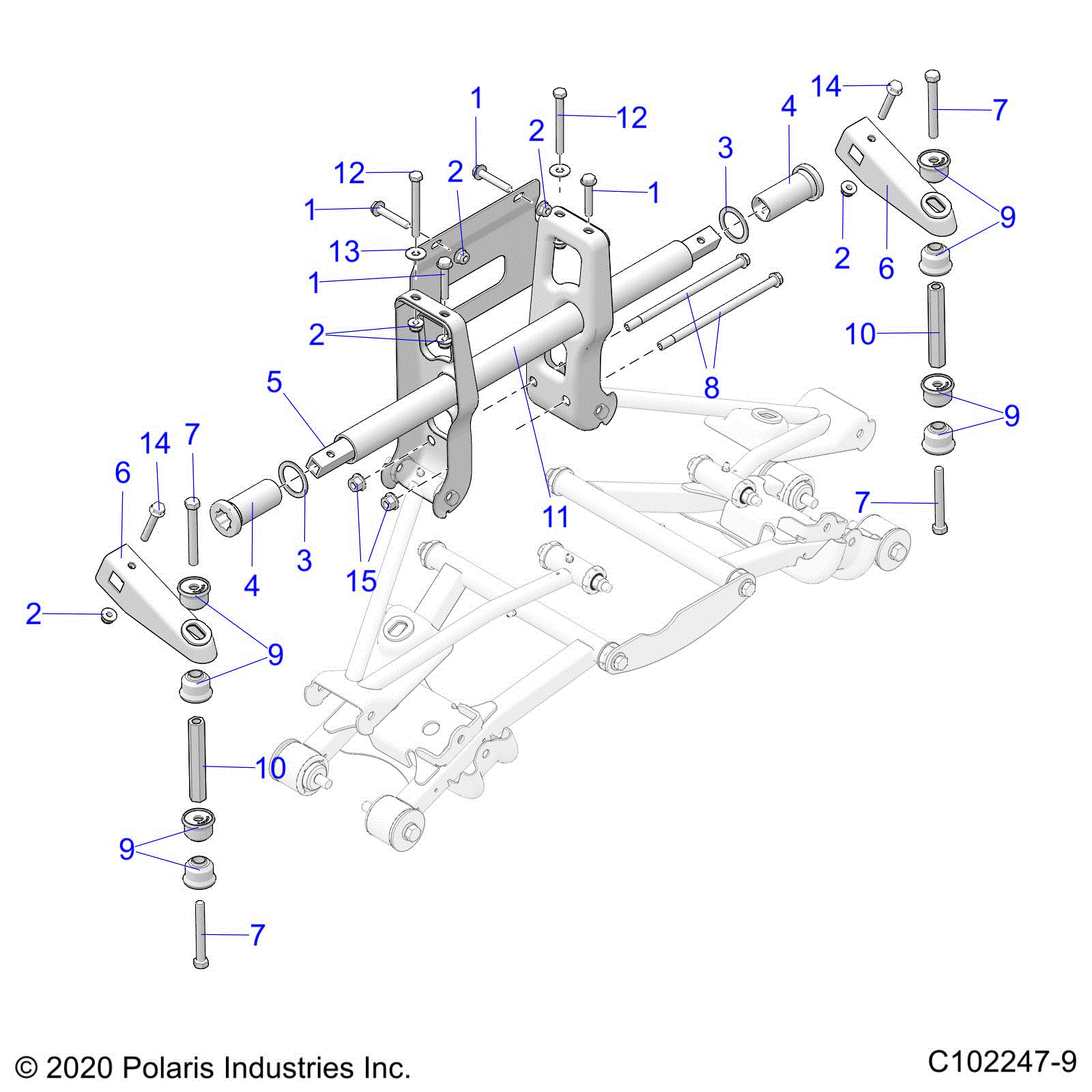 An Image of a Genuine Polaris Parts Schematic Diagram showing the schematic - SUSPENSION: TORSION BAR - 2021 POLARIS SPORTSMAN 570 6X6