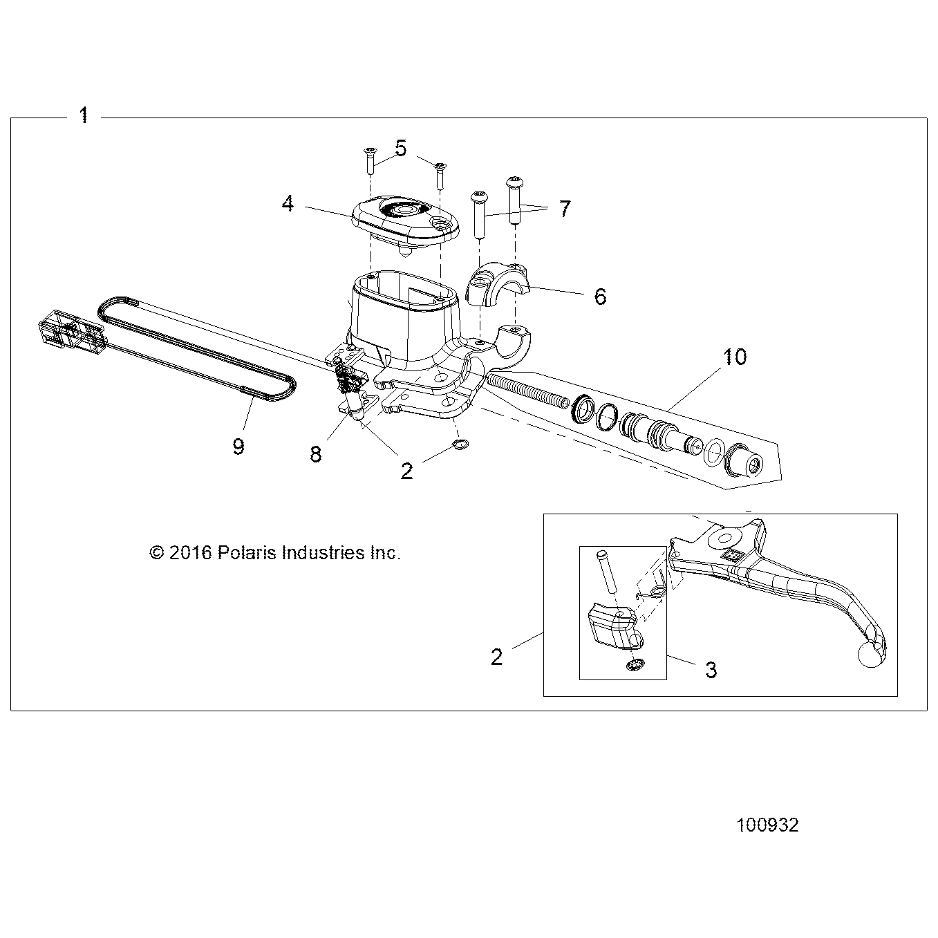 An Image of a Genuine Polaris Parts Schematic Diagram showing the schematic - BRAKES: FRONT BRAKE LEVER and MASTER CYLINDER - 2021 POLARIS SPORTSMAN 850 EPS LE 48"