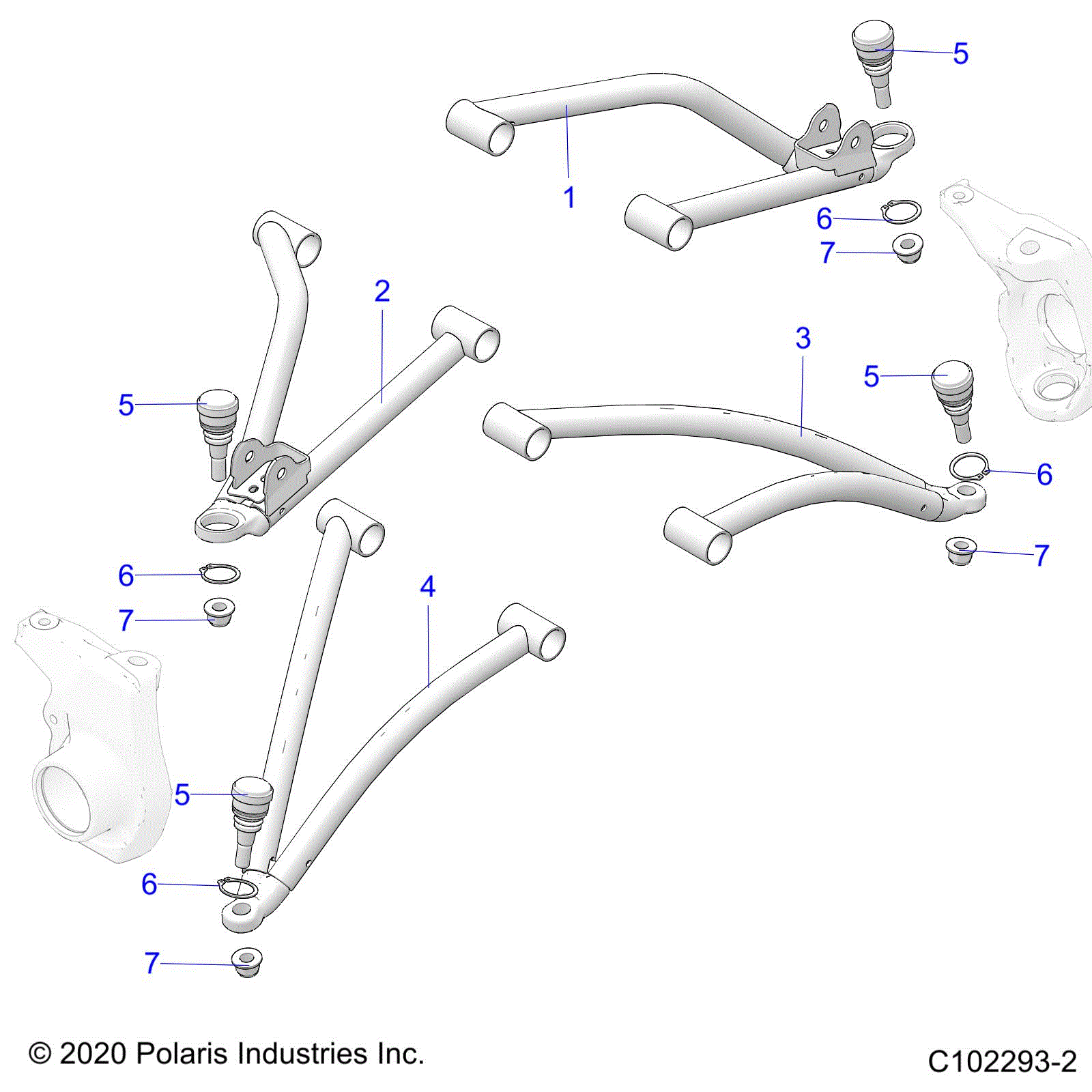 An Image of a Genuine Polaris Parts Schematic Diagram showing the schematic - SUSPENSION: A-ARMS - 2023 POLARIS SPORTSMAN 570 TRAIL EBS LE RC