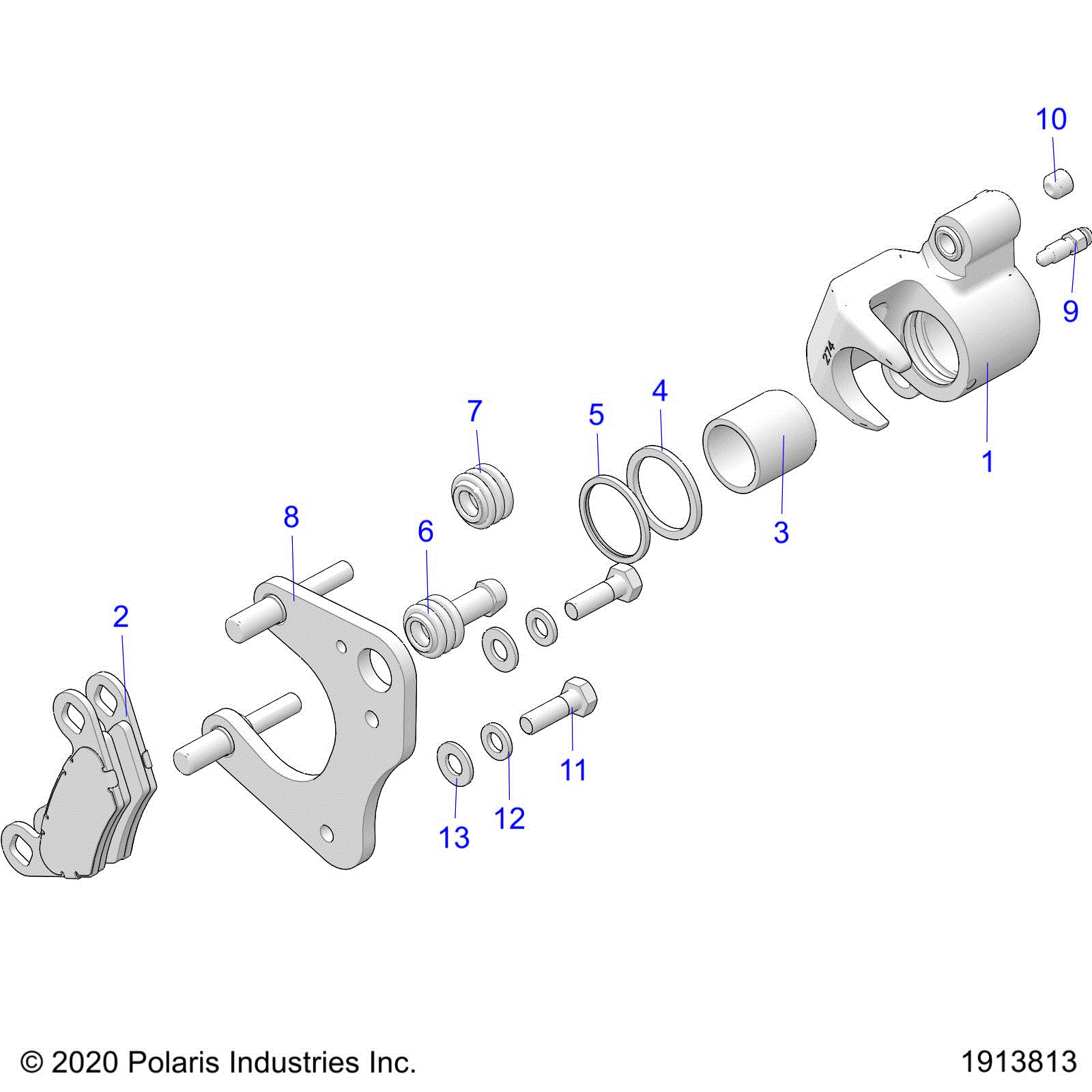 An Image of a Genuine Polaris Parts Schematic Diagram showing the schematic - BRAKES: FRONT CALIPER - 2025 POLARIS SPORTSMAN 450 HO UTILITY 50S