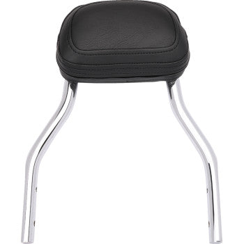A black cushioned Detachable Backrest - Chrome by Cobra with two curved chrome supports, viewed from above on a white background. This stylish, comfortable backrest is inspired by the Scout series and can be easily removed.