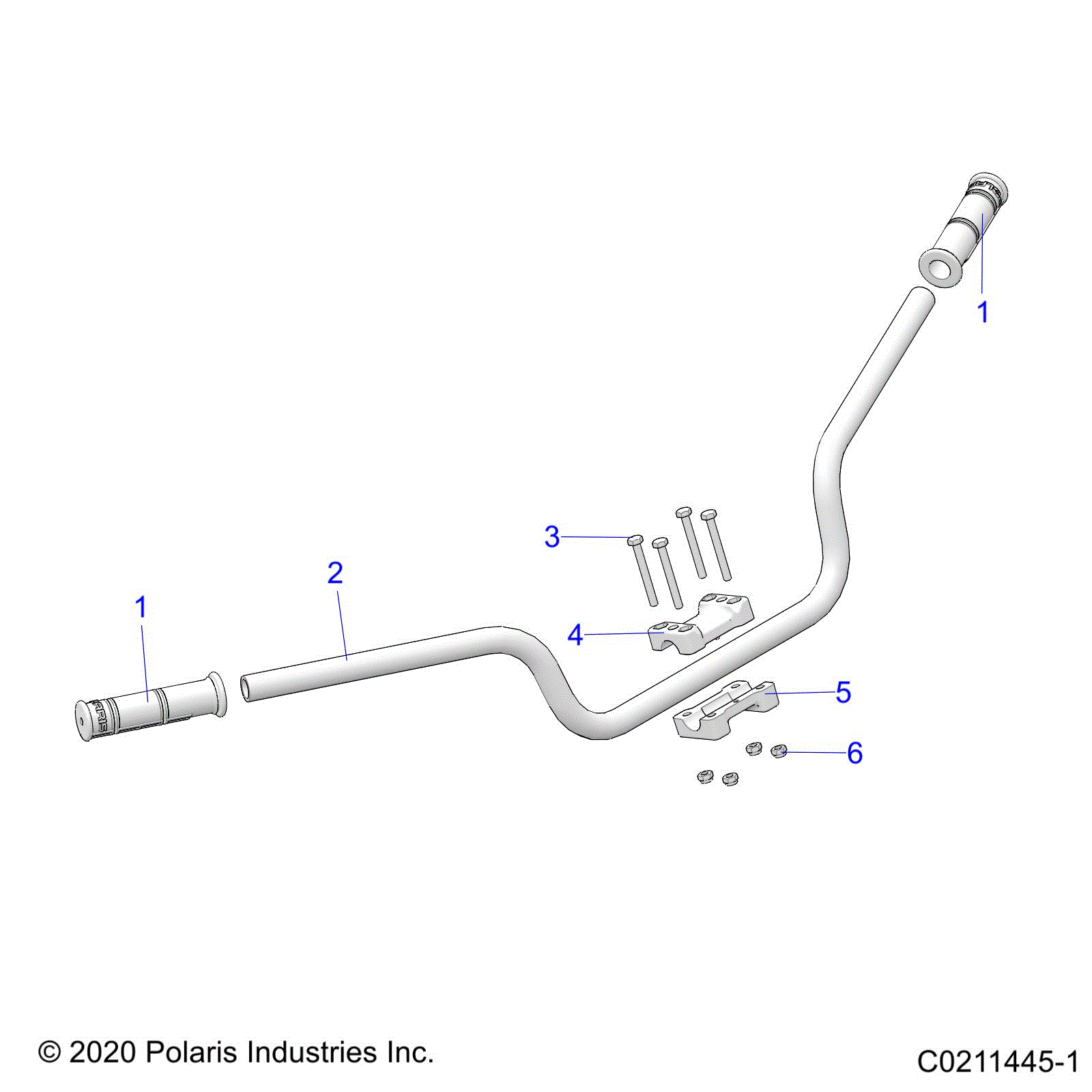 An Image of a Genuine Polaris Parts Schematic Diagram showing the schematic - STEERING: HANDLEBAR and CONTROLS - 2021 POLARIS SPORTSMAN XP 1000 EPS LE 48"