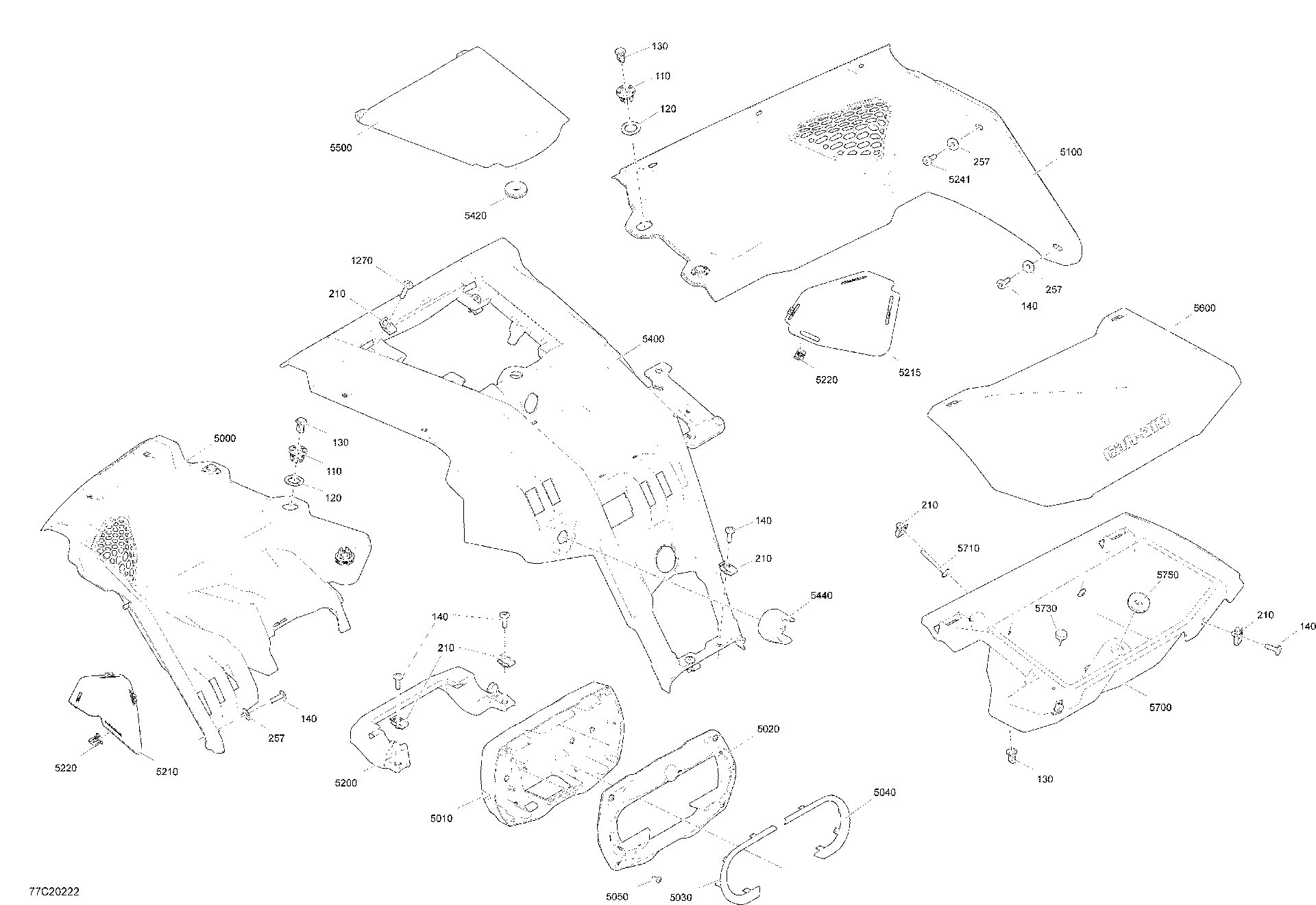 An Image of a Genuine Can-Am Parts Schematic Diagram showing the schematic - CAB INTERIOR - DASHBOARD SECTION - X RC