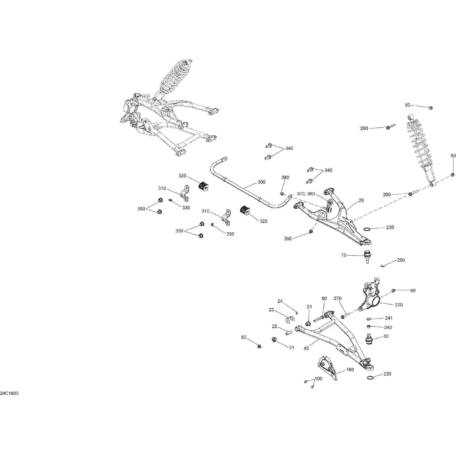 An Image of a Genuine Can-Am Parts Schematic Diagram showing the schematic - FRONT SUSPENSION DEFENDER - PACKAGE X MR